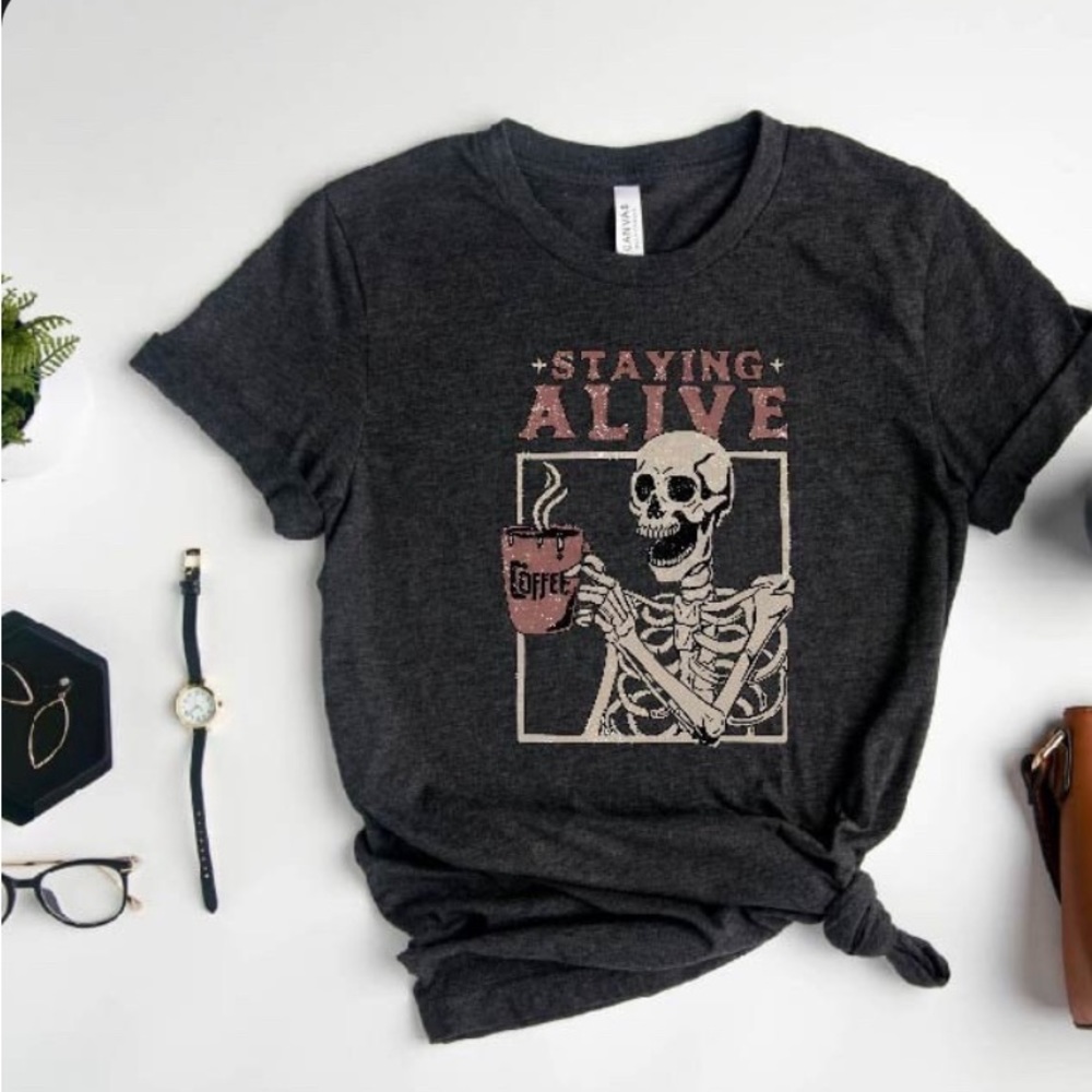 Vintage Fall Coffee Skeleton T shirt